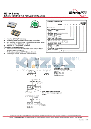 M31016BMMN datasheet - 5x7 mm, 3.3/2.5/1.8 Volt, PECL/LVDS/CML, VCXO
