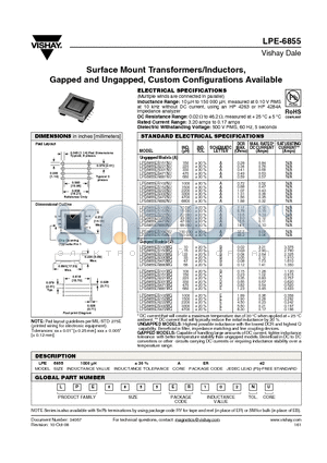 LPE6855ER220MG datasheet - Surface Mount Transformers/Inductors, Gapped and Ungapped, Custom Configurations Available