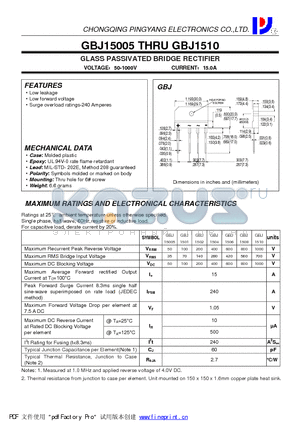 GBJ1510 datasheet - GLASS PASSIVATED BRIDGE RECTIFIER