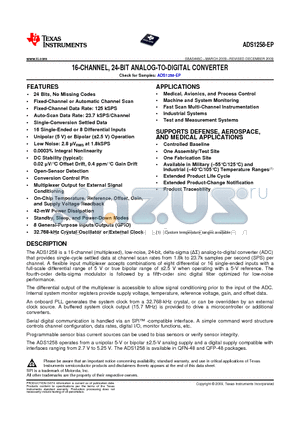 ADS1258-EP datasheet - 16-CHANNEL, 24-BIT ANALOG-TO-DIGITAL CONVERTER