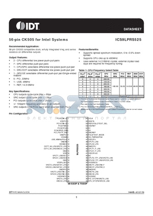 ICS9LPRS525_10 datasheet - 56-pin CK505 for Intel Systems