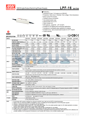 LPF-16-15 datasheet - 16W Single Output Switching Power Supply