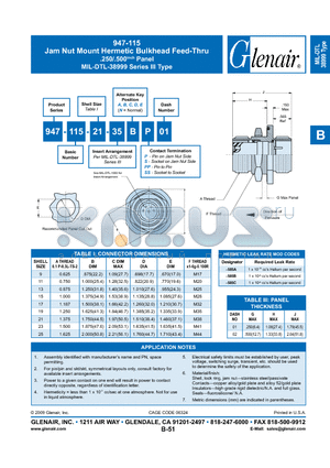 947-11523-35C datasheet - Jam Nut Mount Hermetic Bulkhead Feed-Thru