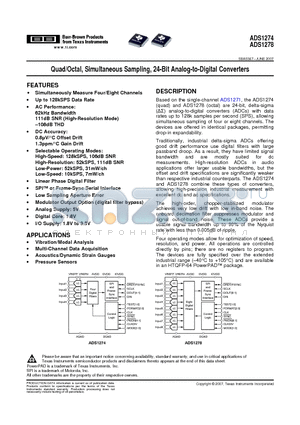ADS1274 datasheet - Quad/Octal, Simultaneous Sampling, 24-Bit Analog-to-Digital Converters