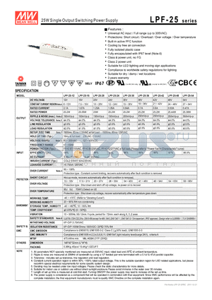 LPF-25-30 datasheet - 25W Single Output Switching Power Supply