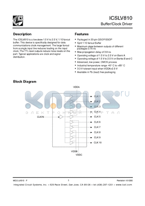 ICSLV810RI datasheet - Buffer/Clock Driver