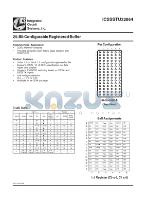 ICSSSTU32864 datasheet - 25-Bit Configurable Registered Buffer