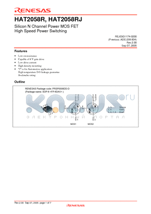 HAT2058R-EL-E datasheet - Silicon N Channel Power MOS FET High Speed Power Switching