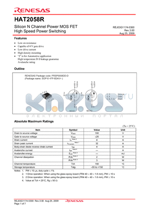 HAT2058R-EL-E datasheet - Silicon N Channel Power MOS FET High Speed Power Switching