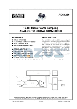 ADS1286L datasheet - 12-Bit Micro Power Sampling ANALOG-TO-DIGITAL CONVERTER