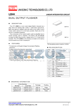 L2044 datasheet - DUAL OUTPUT FLASHER