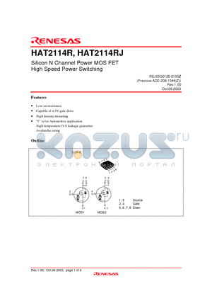 HAT2114R datasheet - Silicon N Channel Power MOS FET High Speed Power Switching