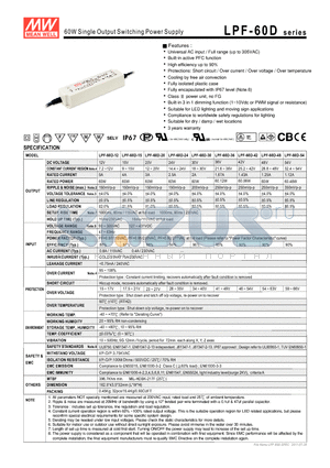 LPF-60D-15 datasheet - 60W Single Output Switching Power Supply