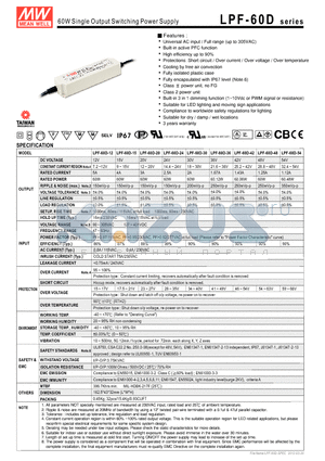 LPF-60D-20 datasheet - 60W Single Output Switching Power Supply