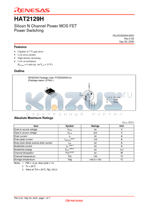 HAT2129H datasheet - Silicon N Channel Power MOS FET Power Switching