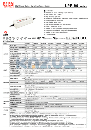 LPF-90-15 datasheet - 90W Single Output Switching Power Supply