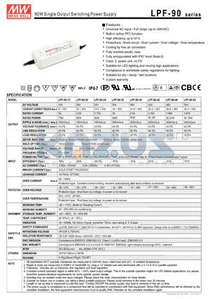 LPF-90-24 datasheet - 90W Single Output Switching Power Supply