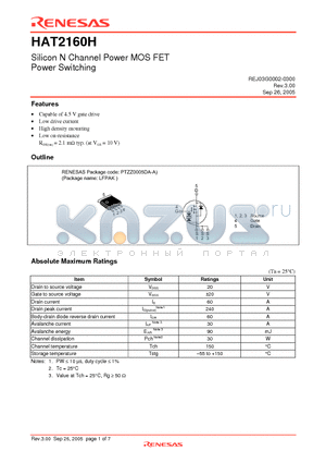 HAT2160H datasheet - Silicon N Channel Power MOS FET Power Switching