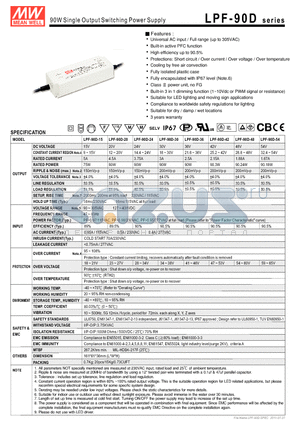LPF-90D-15 datasheet - 90W Single Output Switching Power Supply