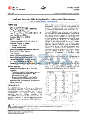 ADS1294IPAGR datasheet - Low-Power, 8-Channel, 24-Bit Analog Front-End for Biopotential Measurements