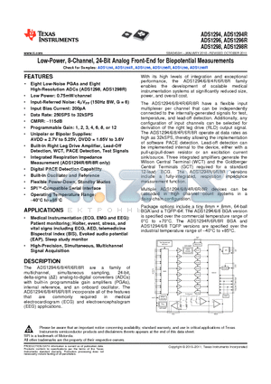 ADS1294RIZXGR datasheet - Low-Power, 8-Channel, 24-Bit Analog Front-End for Biopotential Measurements