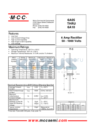 6A05 datasheet - 6 Amp Rectifier 50 - 1000 Volts