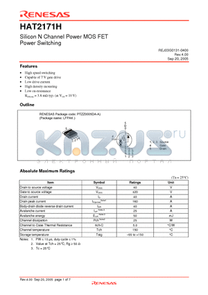 HAT2171H-EL-E datasheet - Silicon N Channel Power MOS FET Power Switching