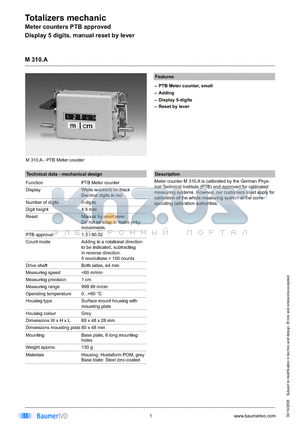 M310A datasheet - Totalizers mechanic