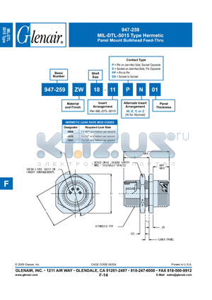 947-259ZW18-11SN01 datasheet - Panel Mount Bulkhead Feed-Thru