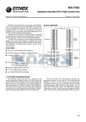 MA17502 datasheet - Radiation Hard MIL-STD-1750A Control Unit