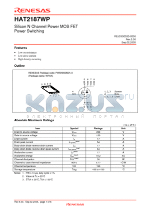 HAT2187WP datasheet - Silicon N Channel Power MOS FET Power Switching