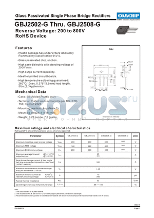 GBJ2502-G datasheet - Glass Passivated SINGLE PHASE BRIDGE Rectifier