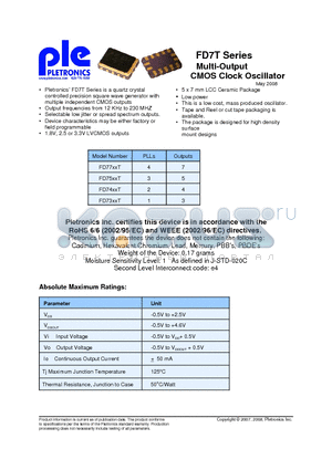 FD7315TLE-25.0M-PLE-T500 datasheet - Multi-Output CMOS Clock Oscillator