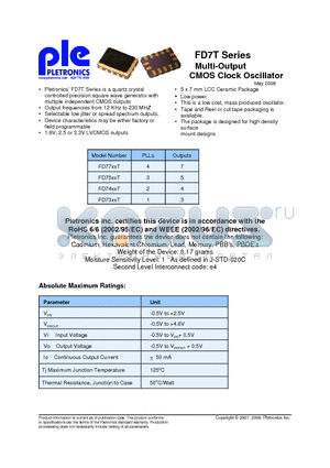 FD7320TL-25.0M-PLE datasheet - Multi-Output CMOS Clock Oscillator