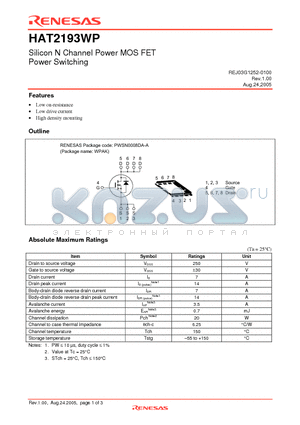 HAT2193WP datasheet - Silicon N Channel Power MOS FET Power Switching