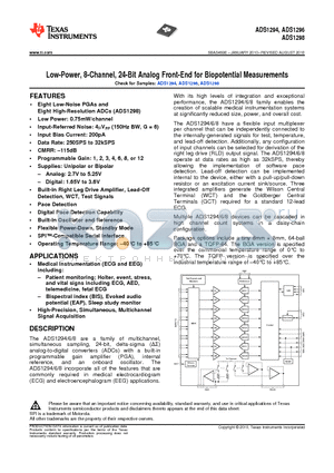 ADS1296IPAG datasheet - Low-Power, 8-Channel, 24-Bit Analog Front-End for Biopotential Measurements