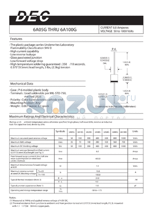 6A05G datasheet - CURRENT 6.0 Amperes VOLTAGE 50 to 1000 Volts