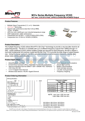 M31202DGMAN datasheet - Multiple Frequency VCXO 5x7 mm, 3.3/2.5/1.8 Volt, LVPECL/LVDS/CML/HCMOS Output