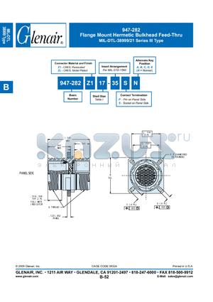 947-282Z115-35SA datasheet - Flange Mount Hermetic Bulkhead Feed-Thru