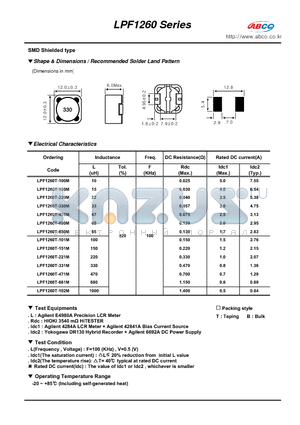 LPF1260T-102M datasheet - Shape & Dimensions / Recommended Solder Land Pattern