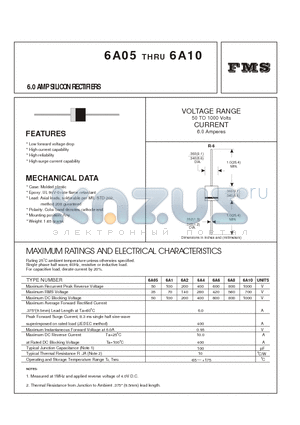 6A10 datasheet - 6.0 AMP SILICON RECTIFIERS