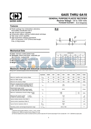 6A10 datasheet - GENERAL PURPOSE PLASTIC RECTIFIER