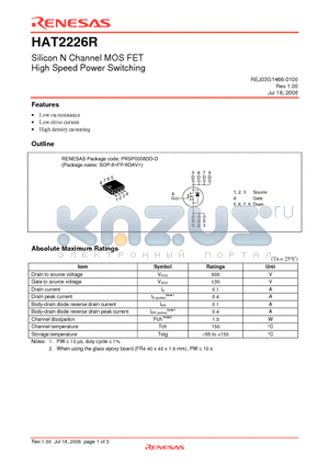 HAT2226R-EL-E datasheet - Silicon N Channel MOS FET High Speed Power Switching