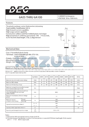 6A10 datasheet - CURRENT 6.0 Amperes VOLTAGE 50 to 1000 Volts