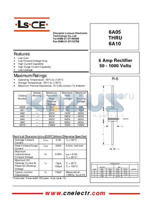 6A10 datasheet - 6 Amp Rectifier 50-1000Volts