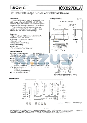 ICX027BLA datasheet - 1/2 INCH CCD IMAGE SENSOR FOR CCIR B/W CAMERA