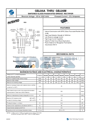 GBJ25B datasheet - SINTERED GLASS PASSIVATED BRIDGE RECTIFIER