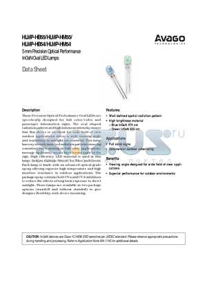 HLMP-HB54-FJ0XX datasheet - 5 mm Precision Optical Performance InGaN Oval LED Lamps