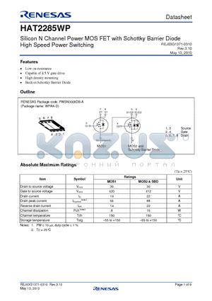 HAT2285WP_10 datasheet - Silicon N Channel Power MOS FET with Schottky Barrier Diode High Speed Power Switching