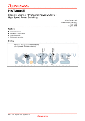 HAT3004R datasheet - Silicon N Channel / P Channel Power MOS FET High Speed Power Switching